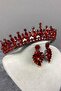 Red Pedro Stoned Bridal Henna Crown and Earring Set - 2