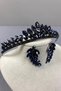 Navy Blue Leyn Bridal Henna Crown and Leaf Stone Earring Set - 3