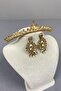 Honey Color Ece Bridal Henna Crown and Drop Earrings Set with Stones - 3