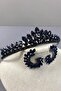 Navy Blue Leyn Bridal Henna Crown and Round Jewelled Earring Set - 2