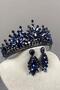 Navy Blue Pera Bridal Henna Tiara and Shuttle Embellished Earrings - 3