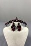 Burgundy Ece Bridal Henna Crown and Drop Shuttle Stone Earring Set - 2