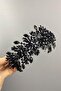 Black Arden Crystal Beaded Headband and Bridal Henna Tiara - 4