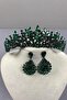 Green Belur Bridal Henna Crown and Drop Jewelled Earring Set