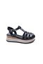 Genuine Leather Wedge Sole Women's Black Closed Toe Comfort Sandals