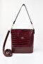 Burgundy Crocodile Skin Look Double Strap Women's Shoulder Bag - 4