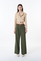 Belt Detailed High Waist Wide Leg Trousers Khaki