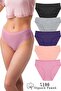 5-Piece Ribbed Waist Bikini Briefs - 100% Cotton, Black, Navy Blue, Crochet, Dried Rose, Gray BK2-A1 - 5