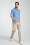 Walfer Men's Blue 100% Cotton Waffle Non-Shrink Fabric Slim Fit Non-Curling Polo Collar T-Shirt - 4