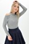 9100936 Yumoş One-Shoulder Open Pearl Blouse Gray - 5