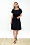 9303031 Dok.Viskon Elastic Waist Bat Sleeve Dress Black - 2