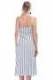 8301245 Linen Thick Striped Dress with Tie-Up Detail on the Bust Navy Blue - 6