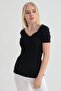 91515270 Ribbed Knit Front and Back V Lace Short-Sleeved Blouse Black - 4
