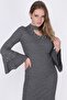 9361013 Jacquard Windowed Sleeve Flounce Pearl Dress Gray-Black Jacquard - 5