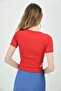 9092910 Ribbed Knit Open Sides Short Sleeve Blouse Red - 4