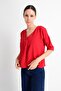 9182879 Kobe Collar Tie Capri Sleeve Blouse Red - 3