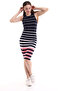 21252500 Viscose Stripe Patterned Sleeveless Long Dress Navy Blue White Striped - 6