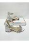 Girl's Evening Dress Shoes Cream Mother-of-Pearl Rhinestone 3 Band Graduation-Wedding Heeled Girl's Evening Dress Shoes - 3