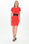 9111112 Double-Layered Crew Neck Short Sleeve Dress Red