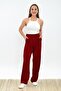 9313333 Viscose Pocketed Wide Leg Pleated Trousers Bordo - 3