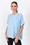 9363033 Vual Single Pocket Judge Collar Batwing Sleeve Shirt Blue - 2