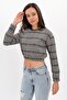 9421769 Jacquard Pattern Long Sleeve Sweatshirt with Elastic Waist and Sleeves Kazayagi-Black - 3