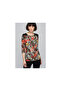 8081099 Crepe Patterned Off-The-Shoulder Blouse with Pearls Black Flowers