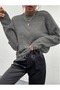 Women's Anthracite Stand Collar Oversize Knitwear Sweater - 6