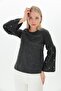 9100985 Yumoş Sleeve Wide Flounce Pearl Blouse Black - 3