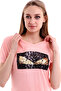 21161662 Single Jersey Front Sequined Short Sleeve T-Shirt Pudra