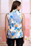 21401409 Crepe Patterned Sleeveless Shirt Blue Flowers - 6