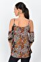 9363029 Krinkle Off-The-Shoulder Capri Sleeve Strap Blouse Mustard-Mink - 3