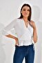 20023304 Sunshine Pompom Double Breasted Tie-Up Capri Sleeve Blouse Ecru - 2
