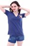 7130562 Stork Embroidered V-Neck Boyfriend Short Sleeve Blouse Indigo - 4