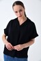 9152967 Sunshıne Jacket Collar Back Button Detailed Batwing Blouse Black