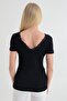 91515270 Ribbed Knit Front and Back V Lace Short-Sleeved Blouse Black - 3