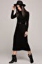 7012011 Half Fisherman Skirt Pleated Long Dress Black - 2