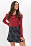 9425026 Herringbone Floral Patterned Segmented Elastic Short Skirt Fume - 4