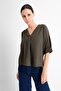9182879 Kobe Collar Tie Capri Sleeve Blouse Khaki - 5