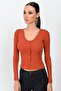 9362940 Ribbed Knit Front Buttoned Long Sleeve Blouse Tile
