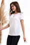 22484866 Crepe Shoulder Mesh Trimmed Front Dropped Short Sleeve Blouse Ecru - 3