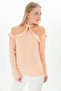 9109329 Şile Bezi Shoulder Ruffled Tulle Blouse with Lace Detail Pudra - 2