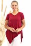 20060632 Viscose V-Neck Asymmetrical Short Sleeve Blouse Bordo