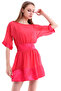 20050519 Chiffon Satin Garnished Batwing Sleeve Dress Coral