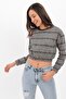 9421769 Jacquard Pattern Long Sleeve Sweatshirt with Elastic Waist and Sleeves Kazayagi-Black