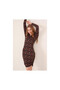 22434124 Double-Breasted Long Sleeve Dress with Gathered Sides at Neckline Black Red - 2