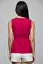 7250743 Şile Fabric V-Neck Front Lace-Up Waist Ruched Sleeveless Blouse Fusya - 4