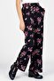 9102425 Viscose Patterned Pocketed Wide Leg Long Trousers Navy Blue Flower Pattern - 3