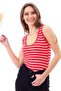 20040403 Single Jersey Striped U-Neck Snap-On Bodysuit Red White Fine Line - 4
