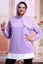 21404011 Double-Layered Hooded Pocket Skirt Garnished Long Sweatshirt Lila - 5